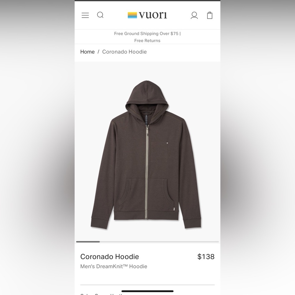 Brand new Vuori Coronado Hoodie (cocoa Heather)